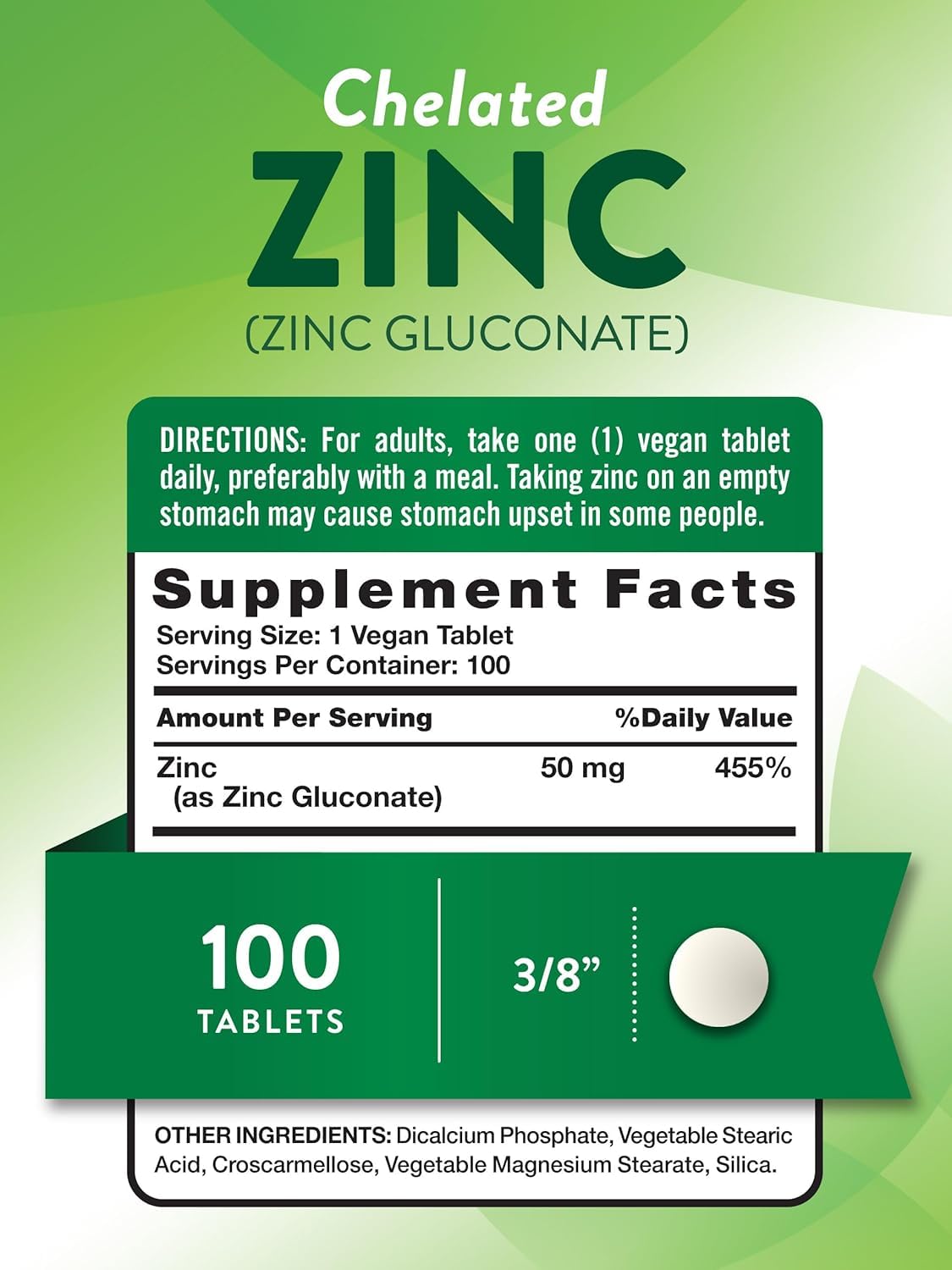 Nature's Truth Zinc 50 mg Chelated Tablets, 300 Count
