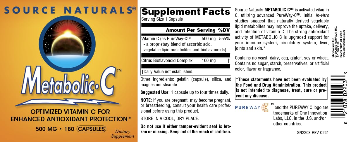 Source Naturals Metabolic C 500 mg Vitamin C Capsule, 180 Count