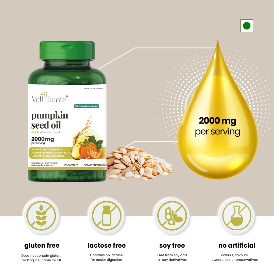 Voll Santé Pumpkin Seed Oil Capsule 2000 mg Per Serving, 120 Capsules