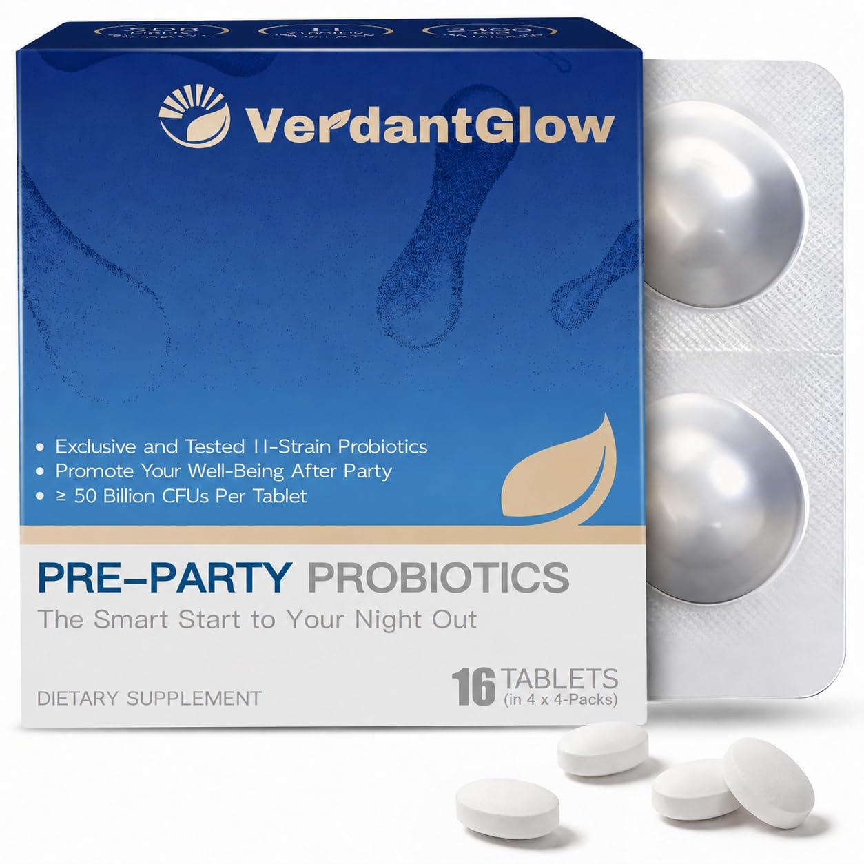 VerdantGlow Pre-Drink Supplement with 50 Billion CFUs 11-Strain Formula Chewable 1 Count – Hangover Support, Alcohol Metabolism Support, Morning-After Comfort & Next-Day Wellness