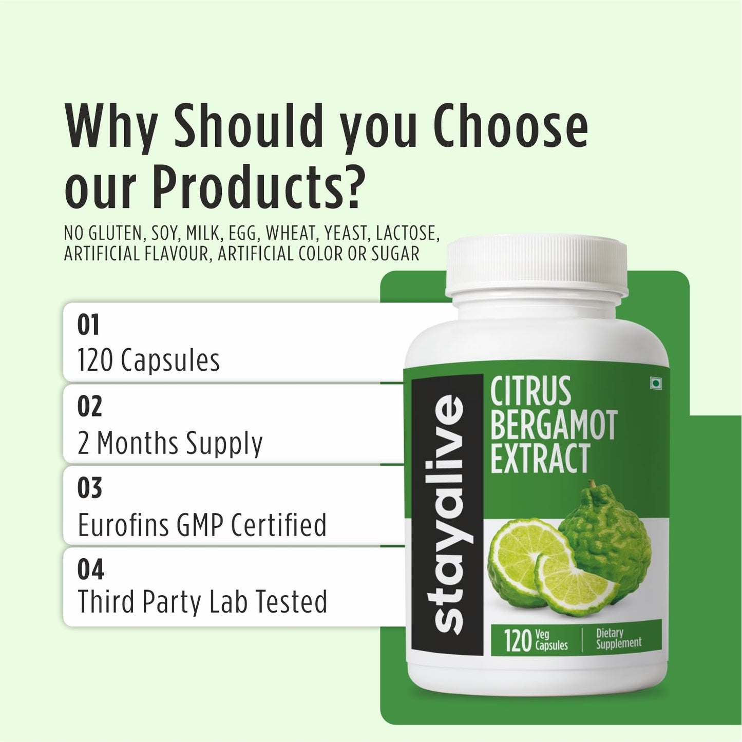 STAY ALIVE Citrus Bergamot Capsules 1000mg, 120 Capsules