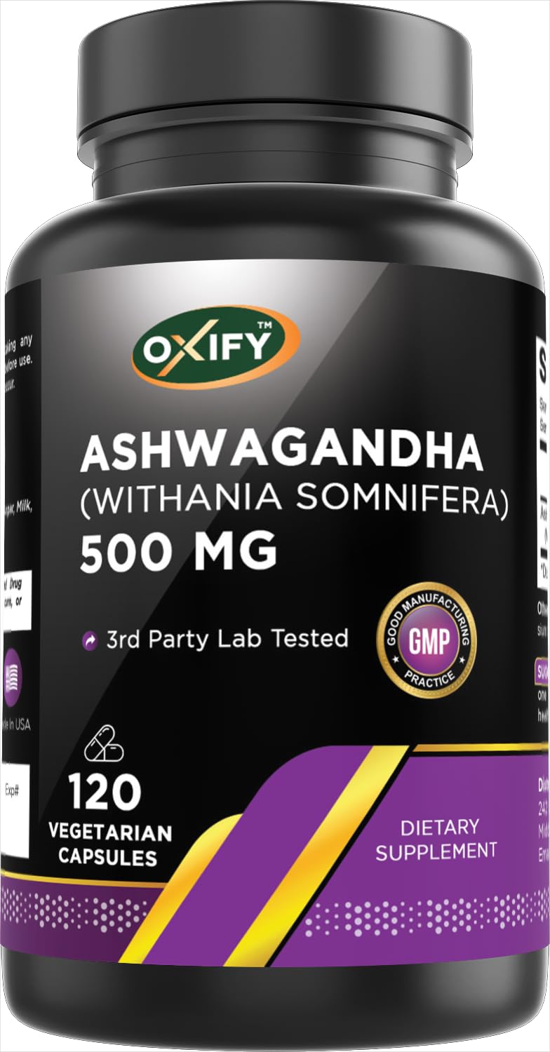 Oxify Ashwagandha (Withania Somnifera) 500 mg Capsule 120 Count