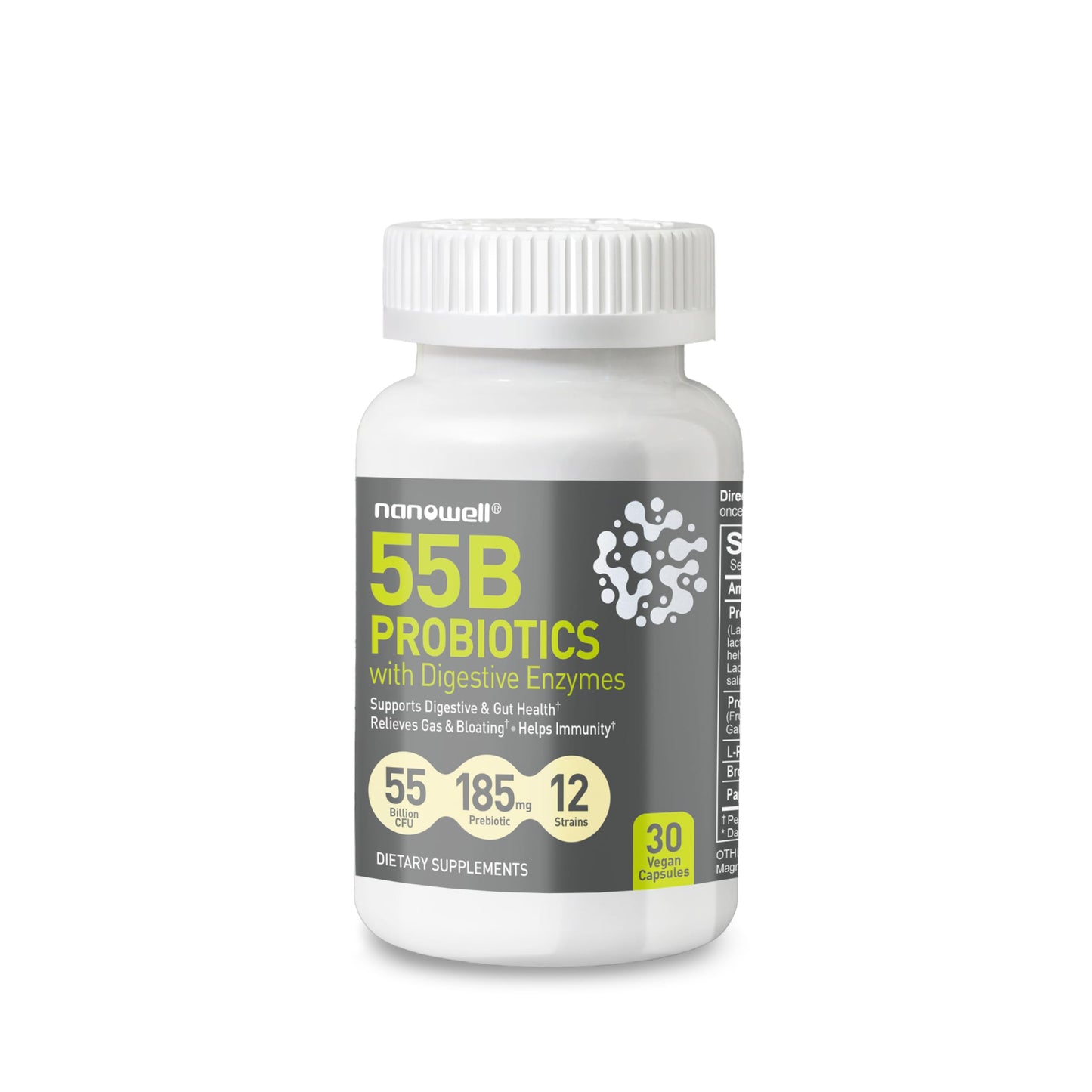 NANOWELL 55B Probiotics with Digestive Enzymes for Immune Support & Gut Health Capsules, 30 Count