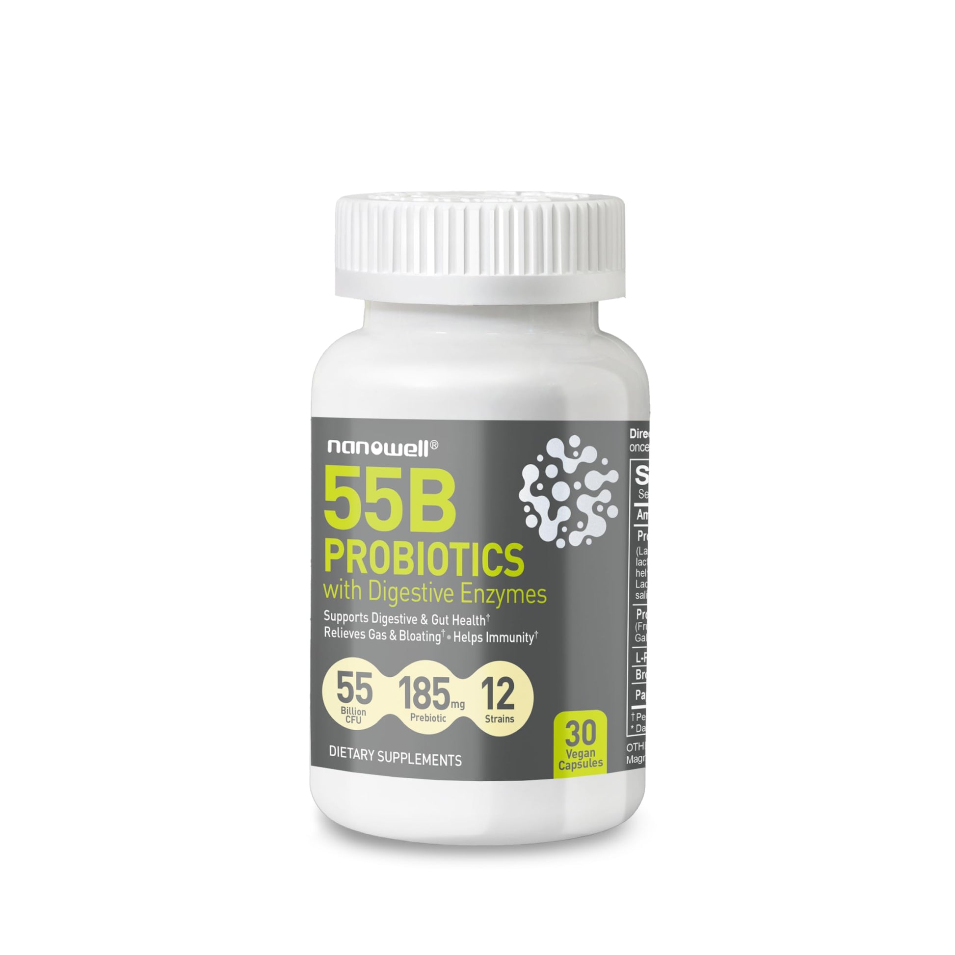 NANOWELL 55B Probiotics with Digestive Enzymes for Immune Support & Gut Health Capsules, 30 Count