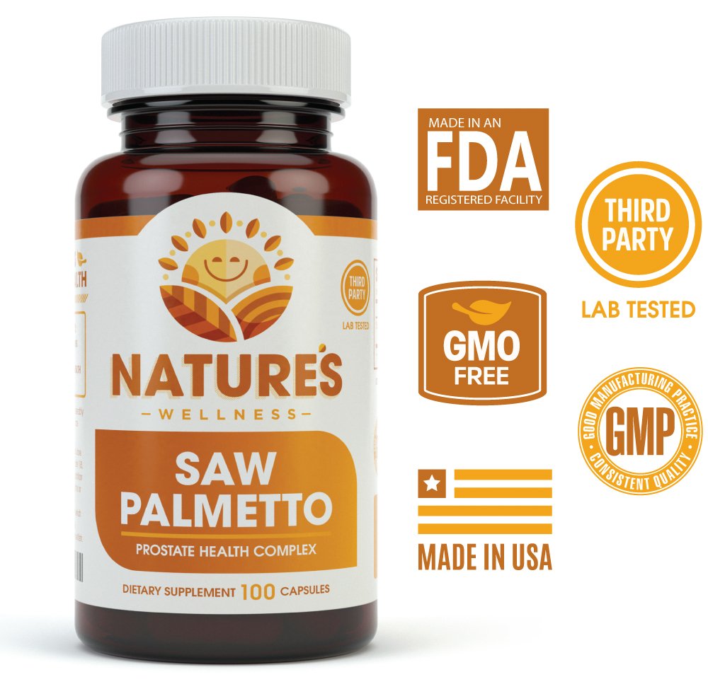 Natures Wellness 1000mg Saw Palmetto Prostate Supplement Capsules 100 Count