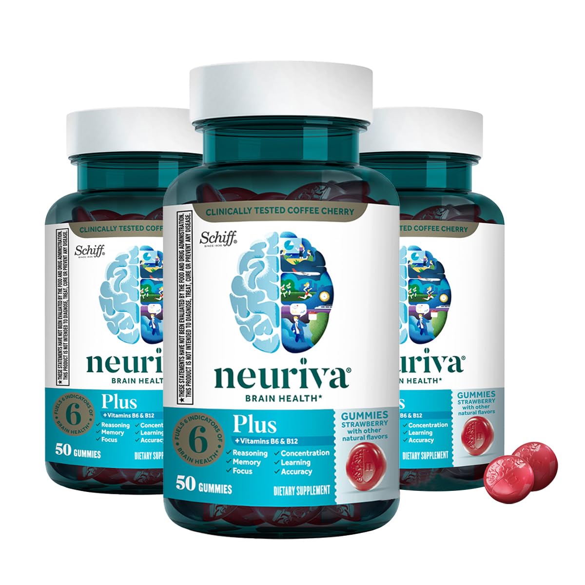 NEURIVA Plus Decaff Nootropic Brain Supplement Gummies 150 Count