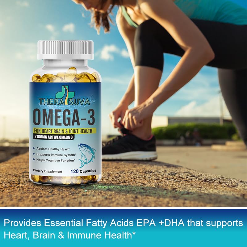 TheraSuva Triple Strength Premium Fish Oil Omega-3 2160mg, EPA 1296mg + DHA 864mg Softgels, 120 Count
