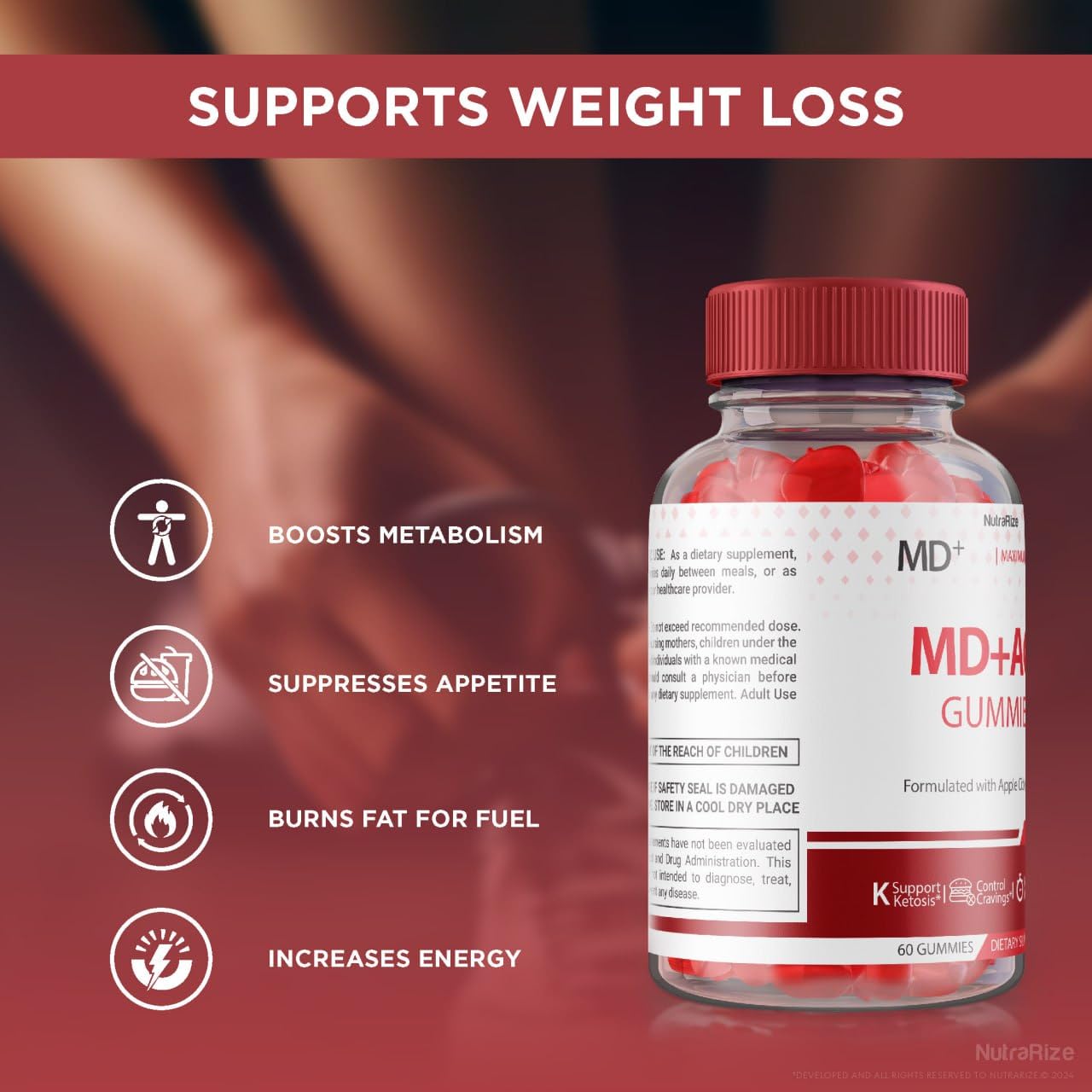 NutraRize MD + ACV Gummies for Advanced Weight Loss, Maximum Strength Supplement, 60 Gummies