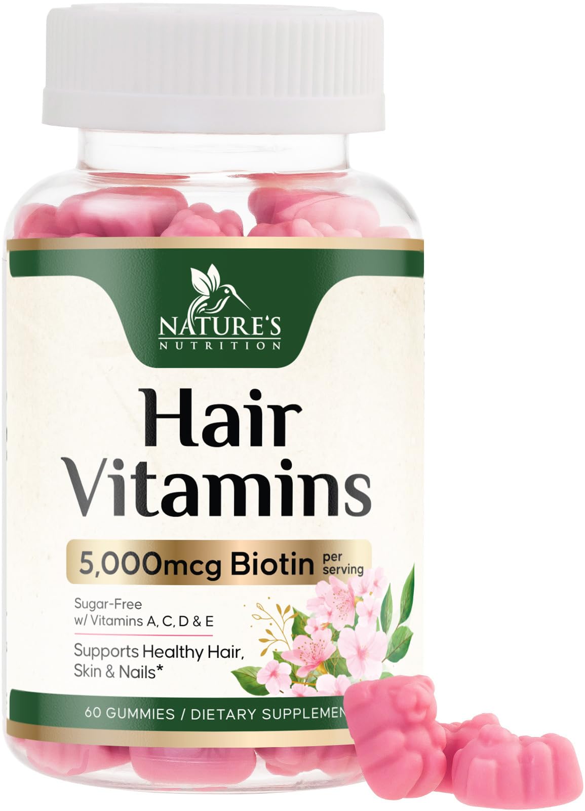 Nature's Nutrition Hair Vitamins with Biotin 5000 mcg Gummy, 60 Gummies