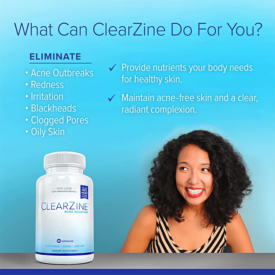 ClearZine Acne Pills for Teens, Adults with Hormonal & Cystic Acne 90 Capsules