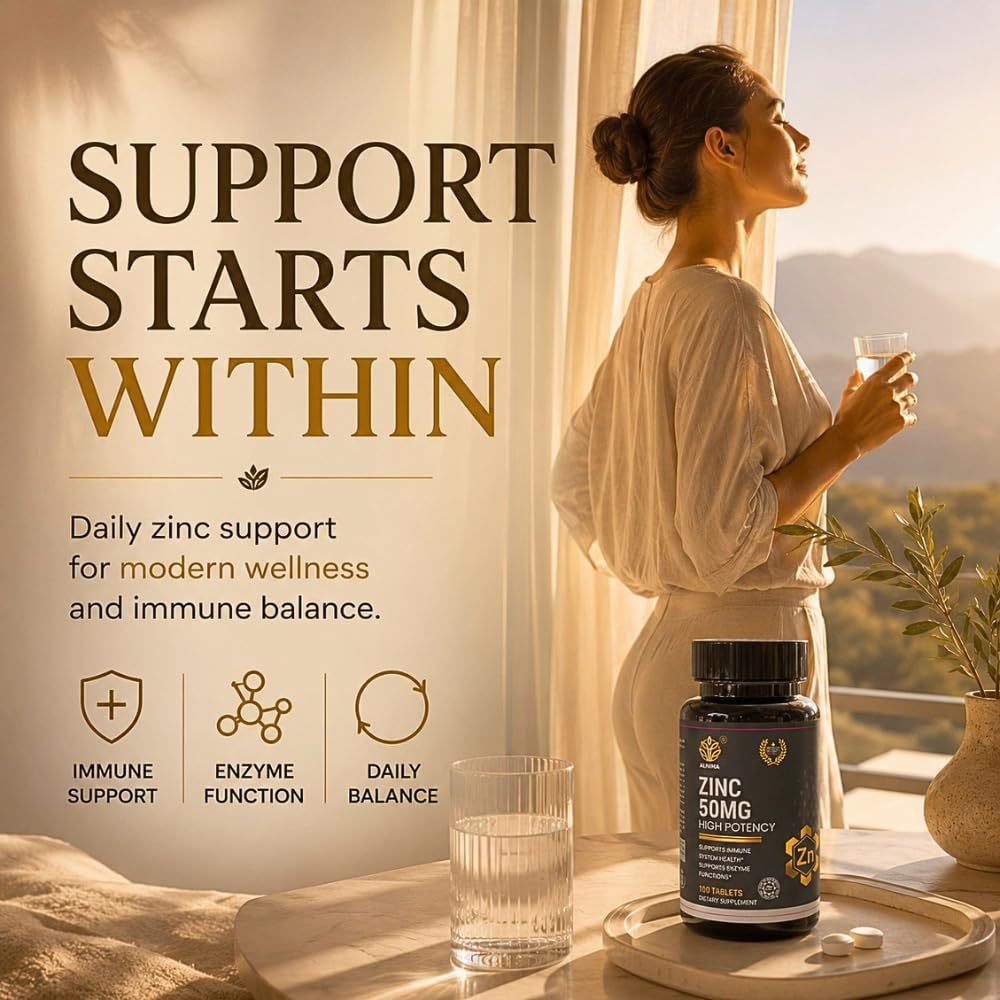 ALNIMA Halal Zinc 50 mg – Immune & Antioxidant Support Supplement for Men and Women Tablet, 100 Tablets