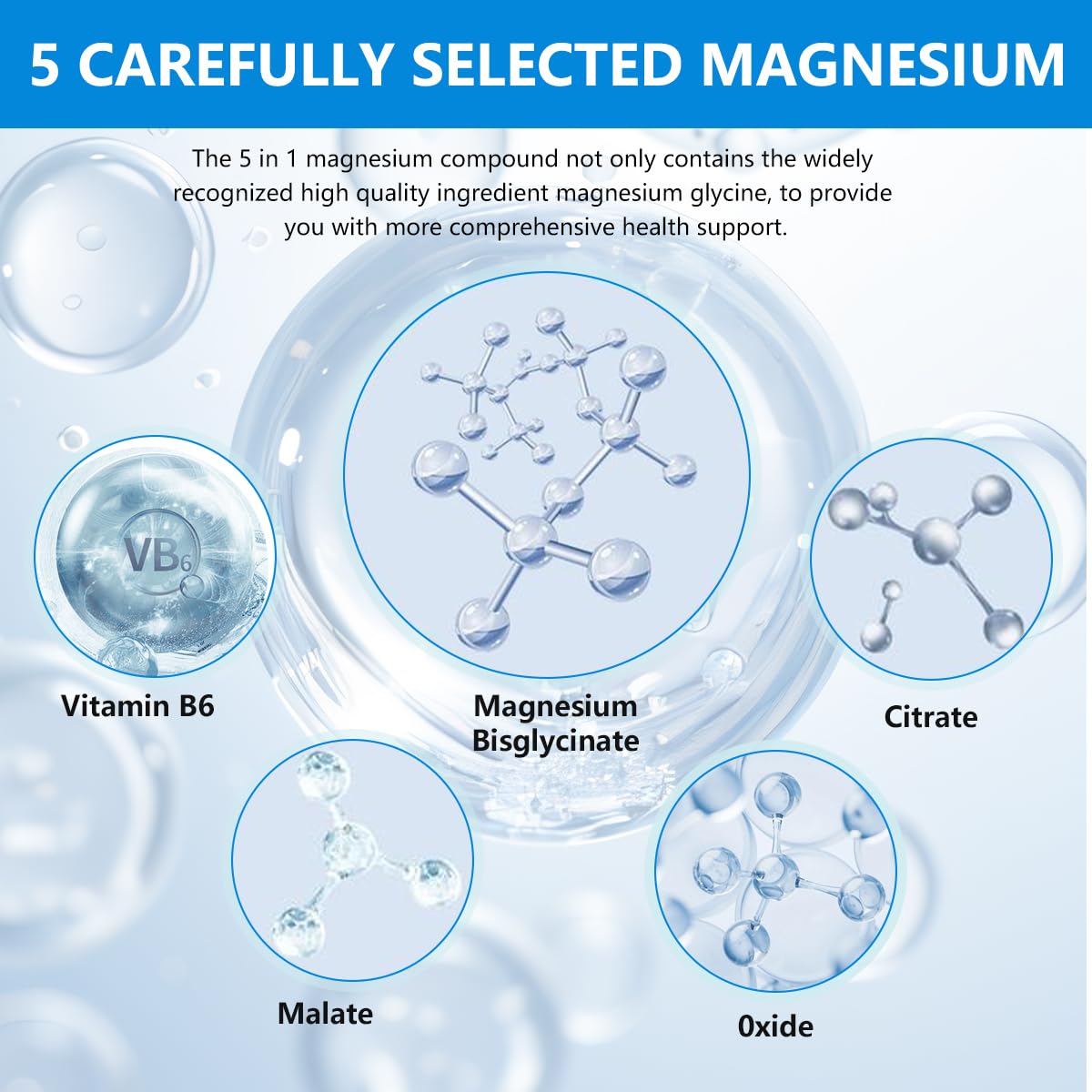 Auivty 5-in-1 Magnesium Complex 450 mg, High Absorption Magnesium Glycinate, Malate & Citrate with Vitamin B6, Muscle, Nerve & Relaxation Support, Capsules, 120