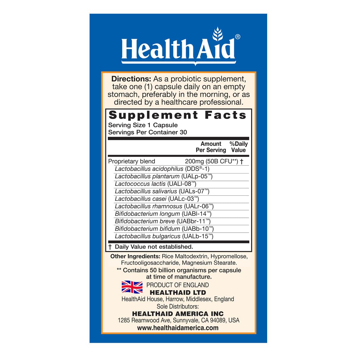 HealthAid ImmuProbio 50 Billion CFU with Prebiotic Capsules, 30
