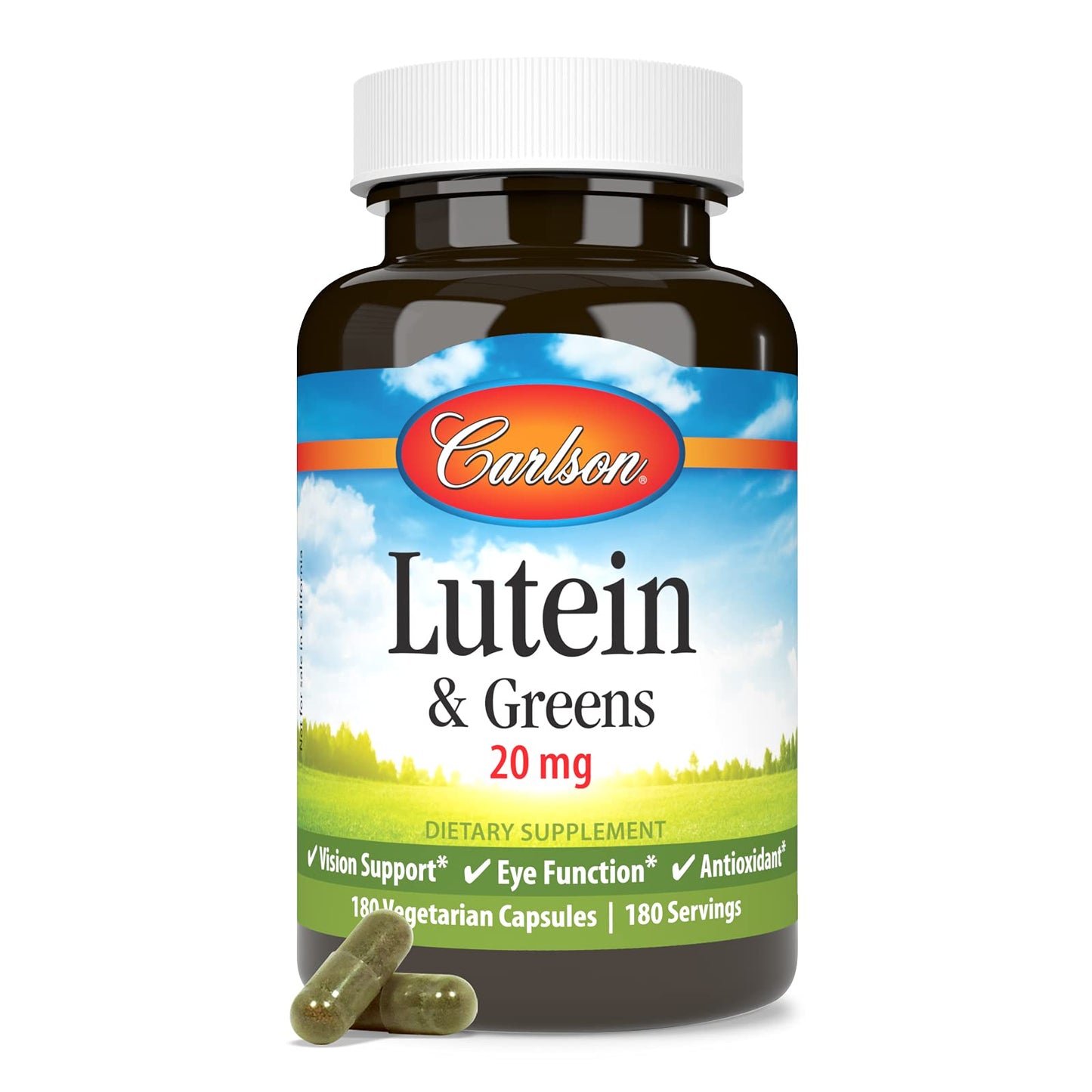 Carlson Lutein & Greens 20 mg Vision Support & Eye Function Antioxidant 180 Capsules