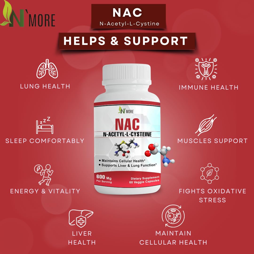 N'More N-Acetyl-Cysteine (NAC) 600mg Capsule, 60 Veggie Capsules