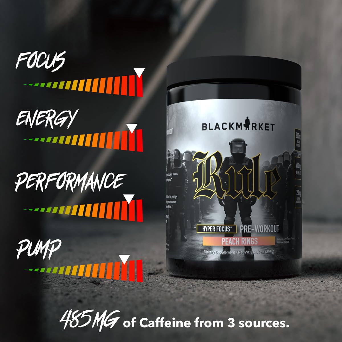 BLACKMARKET Rule – High-Stimulant Nootropic Pre-Workout Powder 14 Ounce
