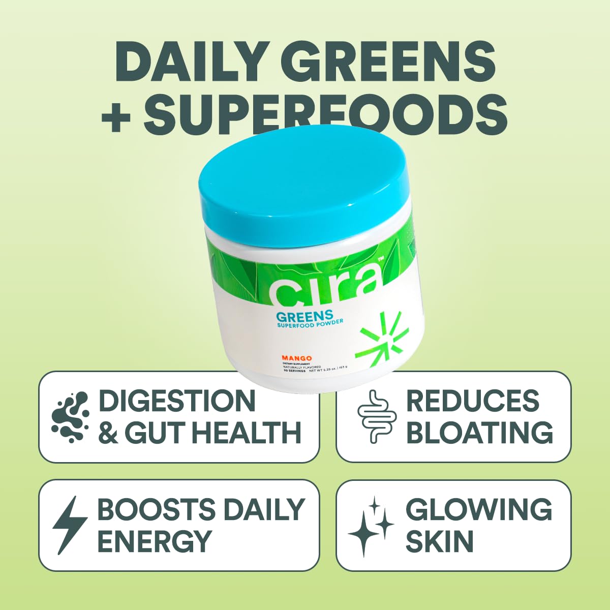 Cira Daily Greens Organic Spirulina Powder Mango 5.39 oz