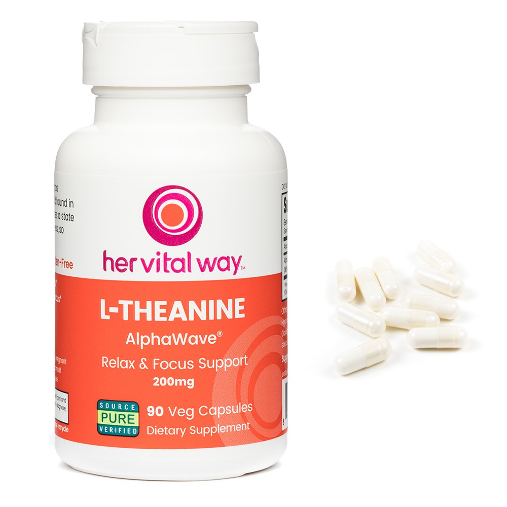 Her Vital Way L-Theanine Extra Strength 200mg Relax & Focus Support with AlphaWave Capsule, 90 Count