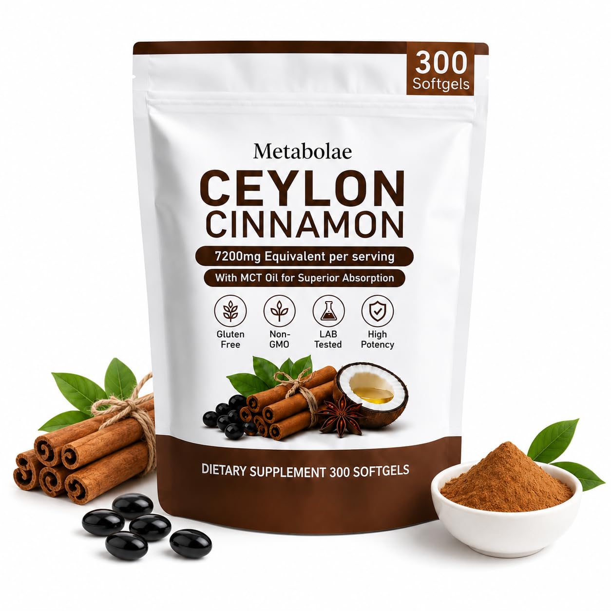 XCFXCF Metabolae Ceylon Cinnamon Softgels, 300-Count