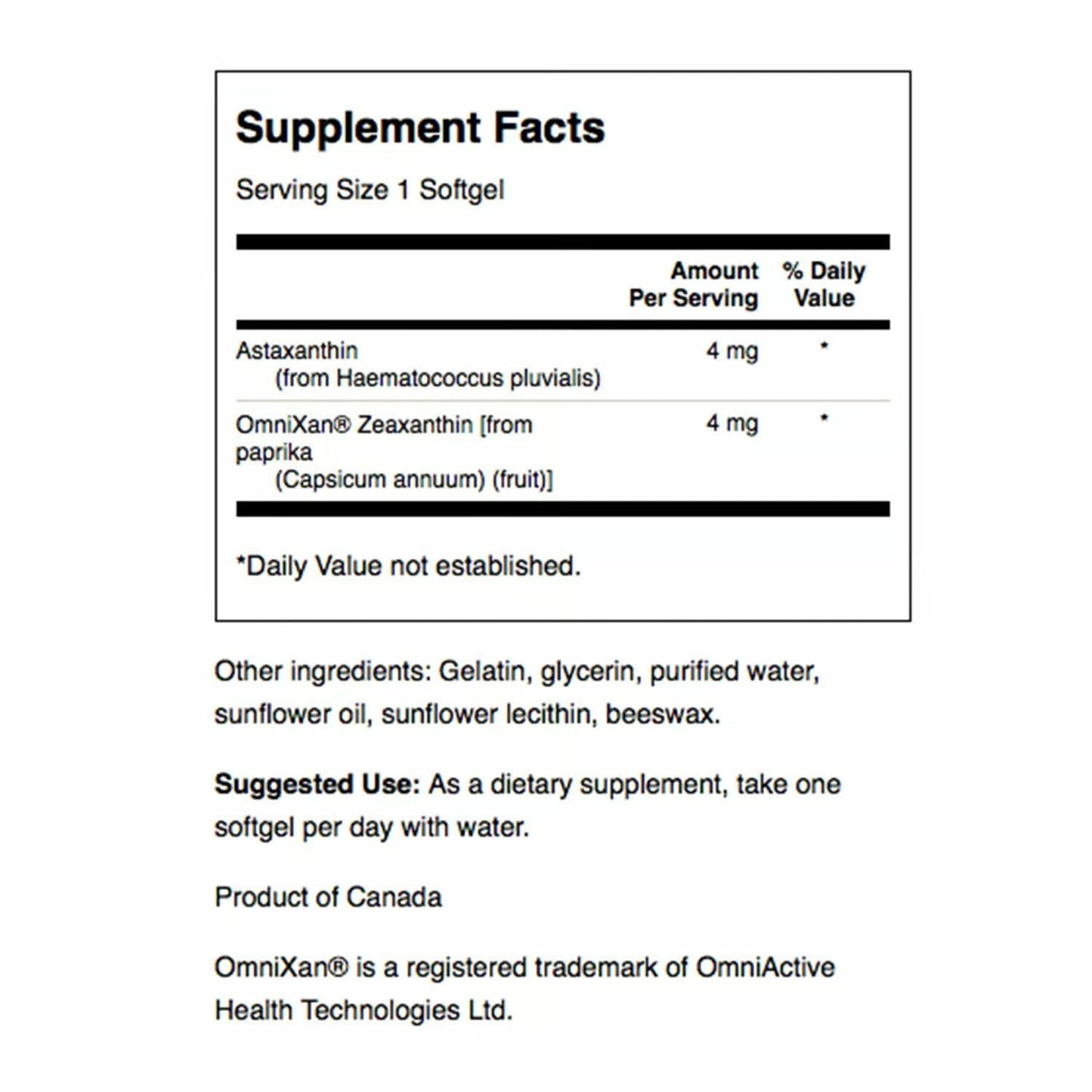 Swanson Astaxanthin & Zeaxanthin Eye Health Supplement Softgels 120