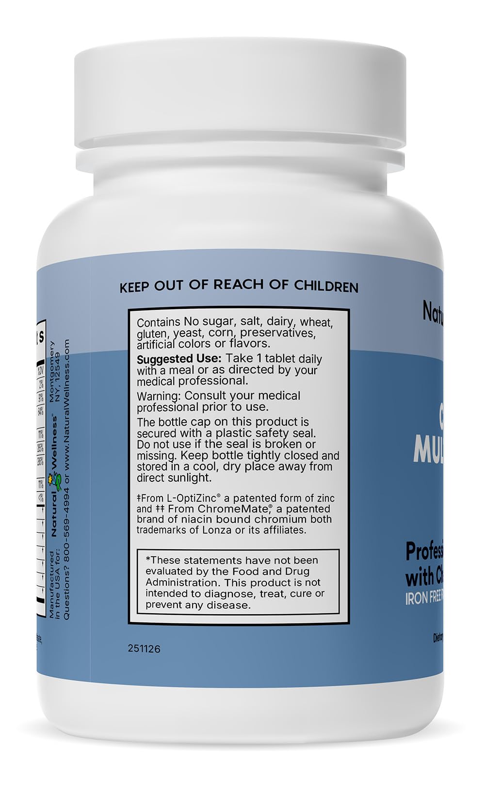 Natural Wellness One Daily Multi-Vitamin Iron-Free Multivitamin for Adults with Vitamins A, C, D, E & B – High Potency Nutrient Support for Energy, Immunity & Wellness, 60 Tablets