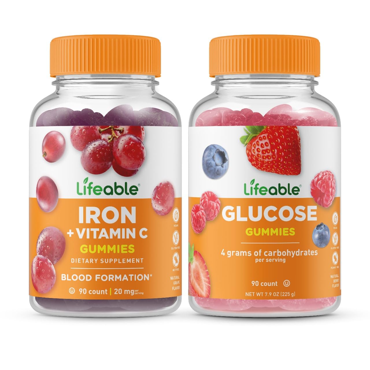 Lifeable Iron with Vitamin C + Glucose Gummies, 180 Count