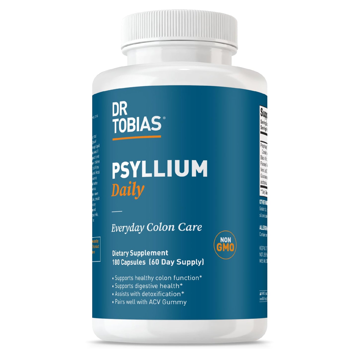 Dr. Tobias Psyllium Daily Fiber Supplement Capsules 180 Count