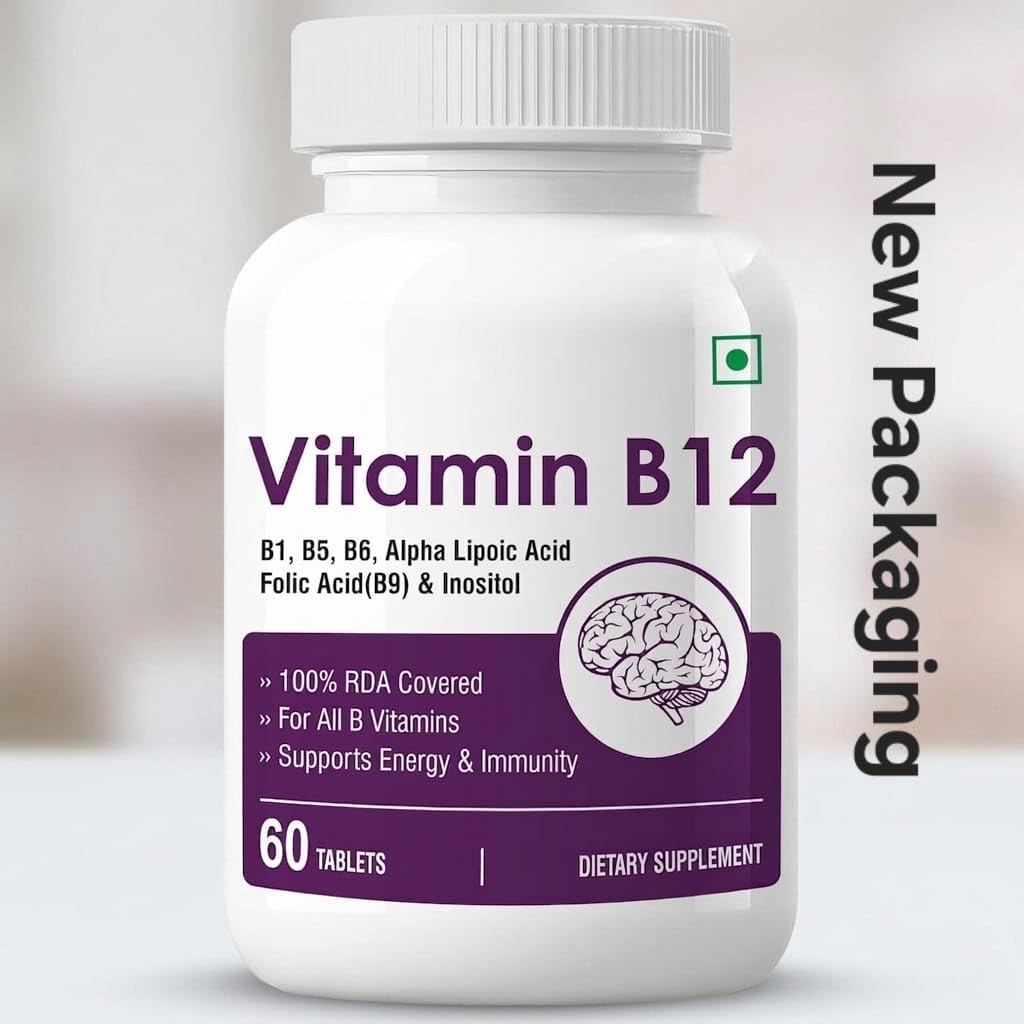 Generic Vitamin B12 with B1, B5, B6, B9 (Folic Acid), Alpha Lipoic Acid ALA & Inositol Supplements, 60 Tablets