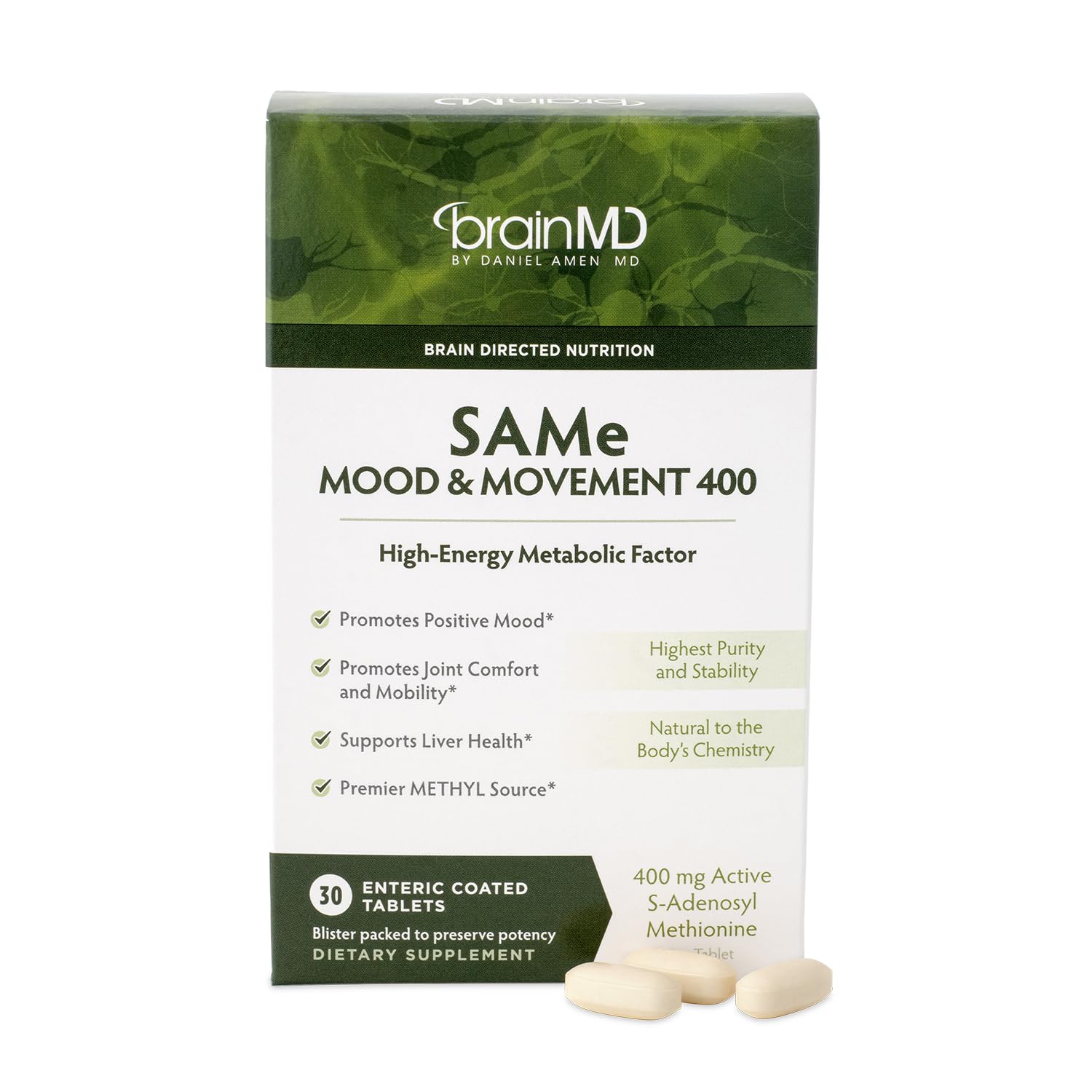 BRAINMD Dr Amen SAMe Mood & Movement 400 Tablets, 30 Count