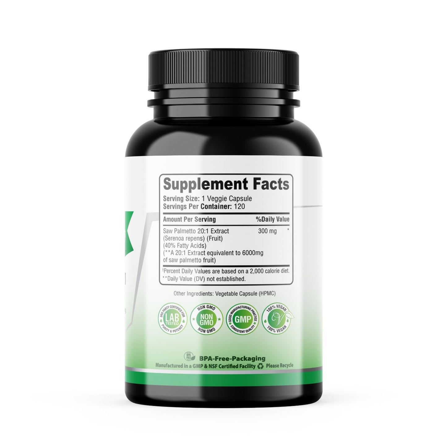 SMSHEALTHPRODUCTS.com Saw Palmetto Extra Strength 20:1 Extract, 40% Fatty Acids, Standardized 20X Extract Capsules 120 Count
