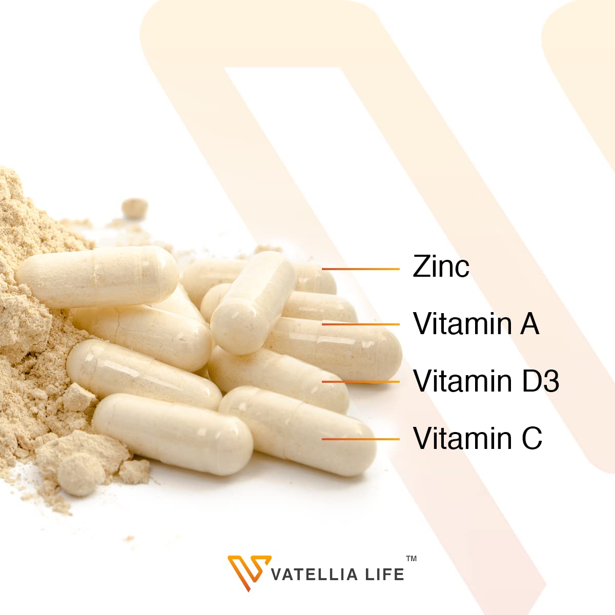 Vatellia Life Immune Up High-Absorption Vitamin C, D3, A + Zinc Capsules, 120