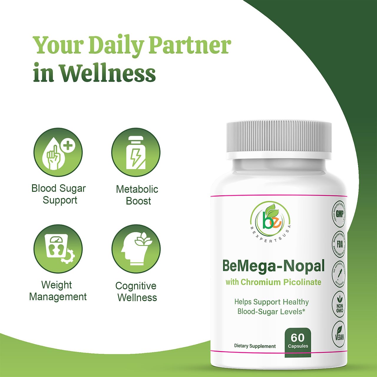 BEXPERTSUSA BMega Nopal with Chromium Picolinate Capsules, 60 Count