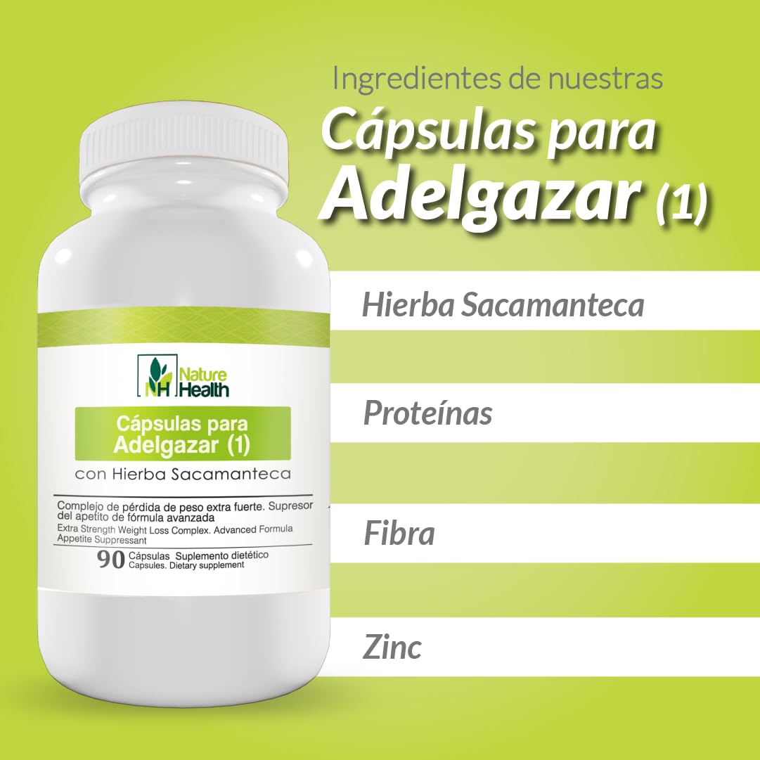 Nature Health Weight Loss Capsules with Herbs, B1 and B2 Vitamins, Protein and Fiber, 90 Count