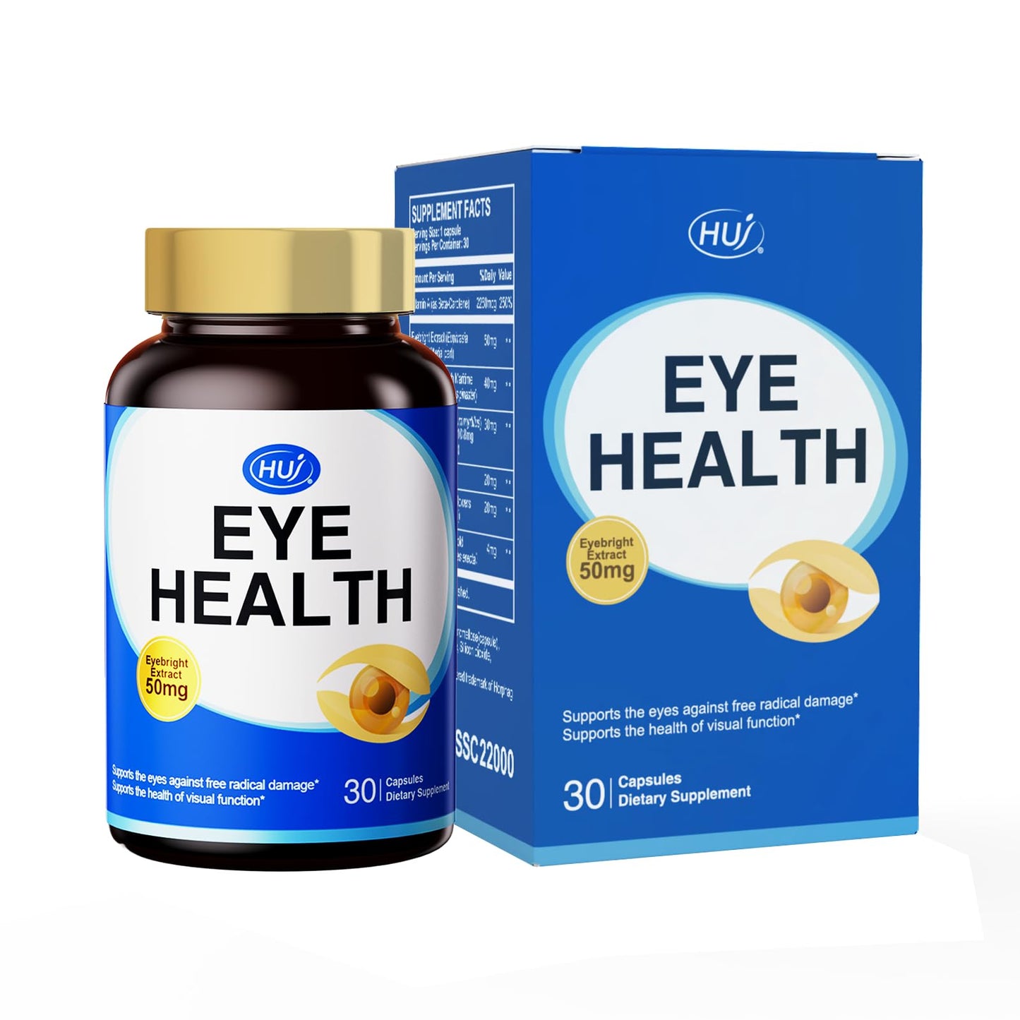 HUJ Eye Health Eye Supplement Capsules with Pycnogenol, Bilberry & Lutein - 30 Capsules
