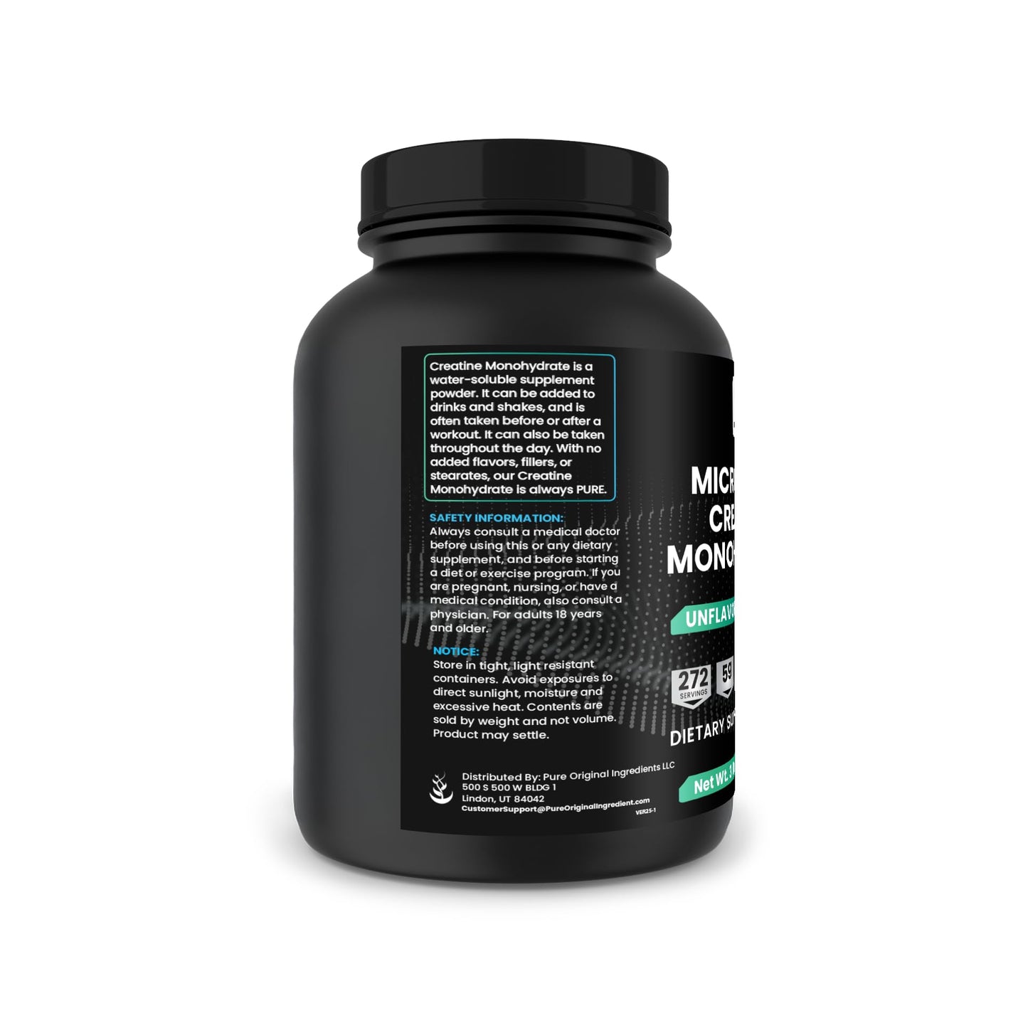 Pure Original Ingredients Micronized Creatine Monohydrate Powder, 48 Servings