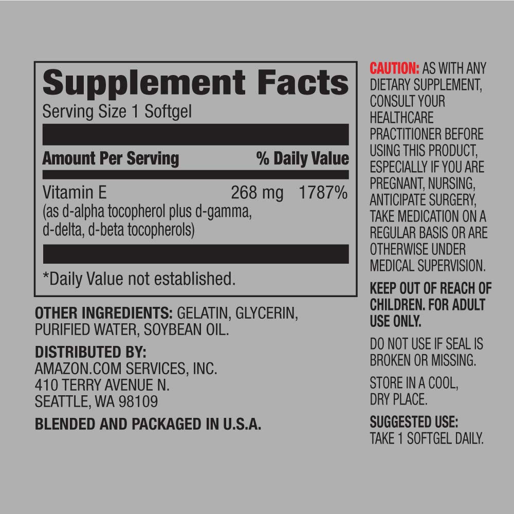 Amazon Elements Vitamin E Softgels 200