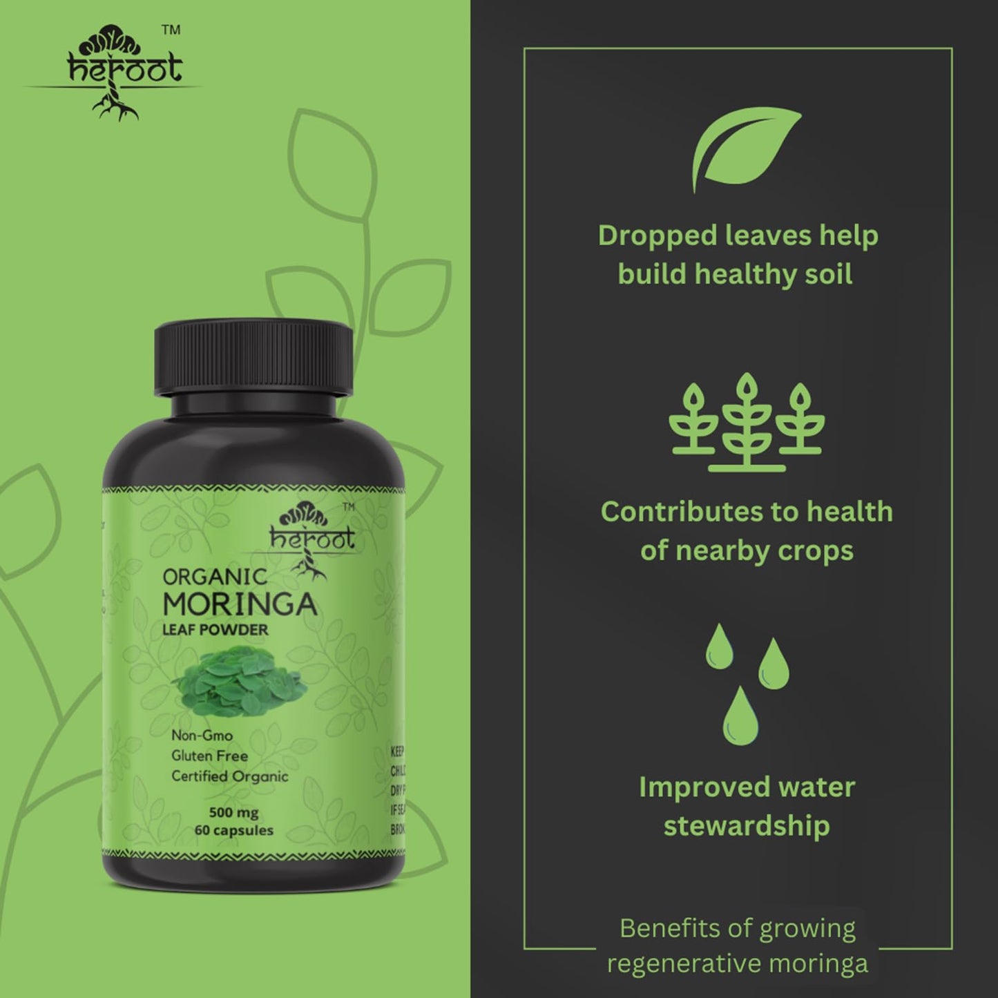 Heroot Organic Moringa Capsules 120 Count