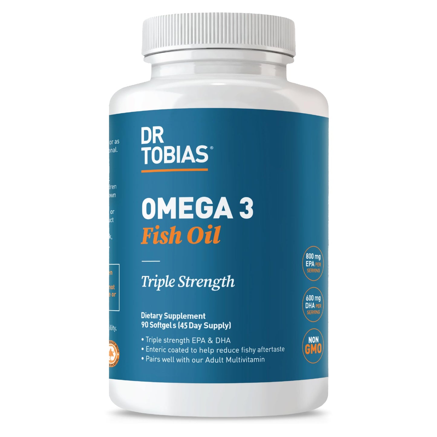 Dr. Tobias Omega 3 Fish Oil 2000mg Triple Strength with 800mg EPA 600mg DHA Per Serving Softgel, 90 Count