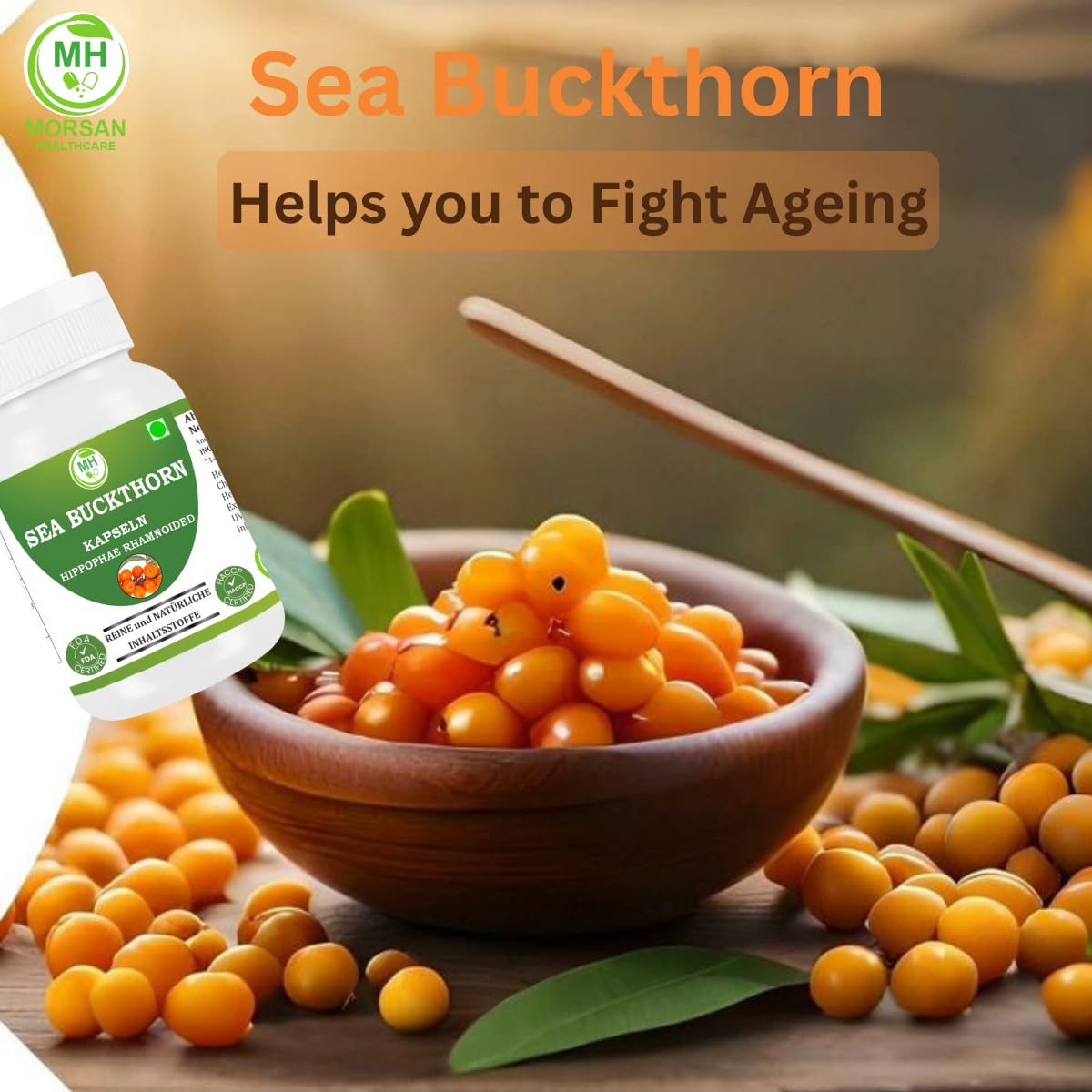 Morsan Healthcare Organic Sea Buckthorn Powder, 120 Veg Capsules