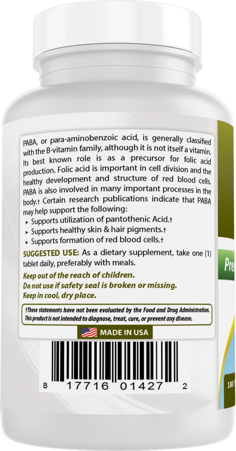 Best Naturals PABA 500 mg Tablets, 180 Count