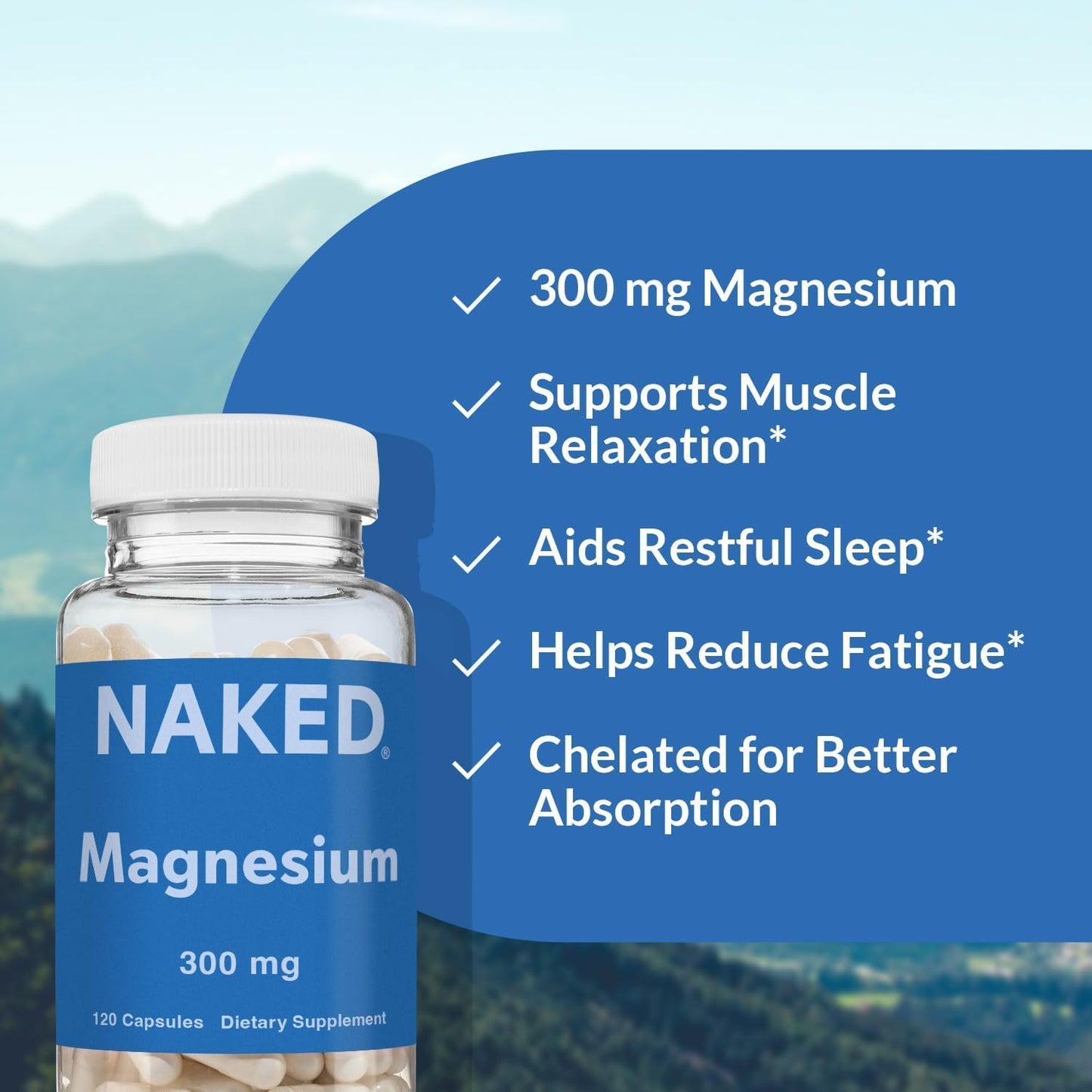 NAKED Magnesium Glycinate Complex Capsules, 300mg Magnesium, 120 Count