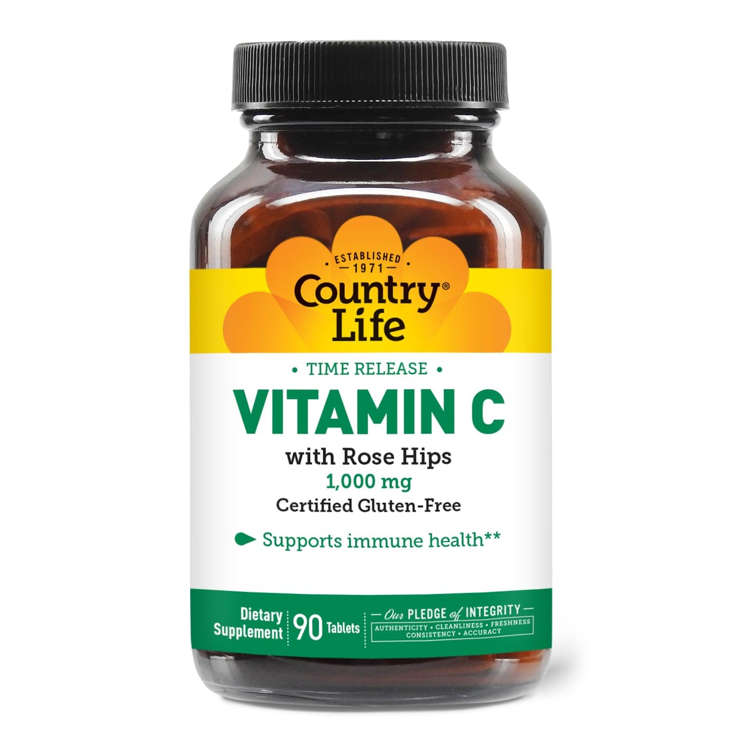 Country Life Vitamin C 1,000mg Time Release with Rose Hips Tablets, 90 Count
