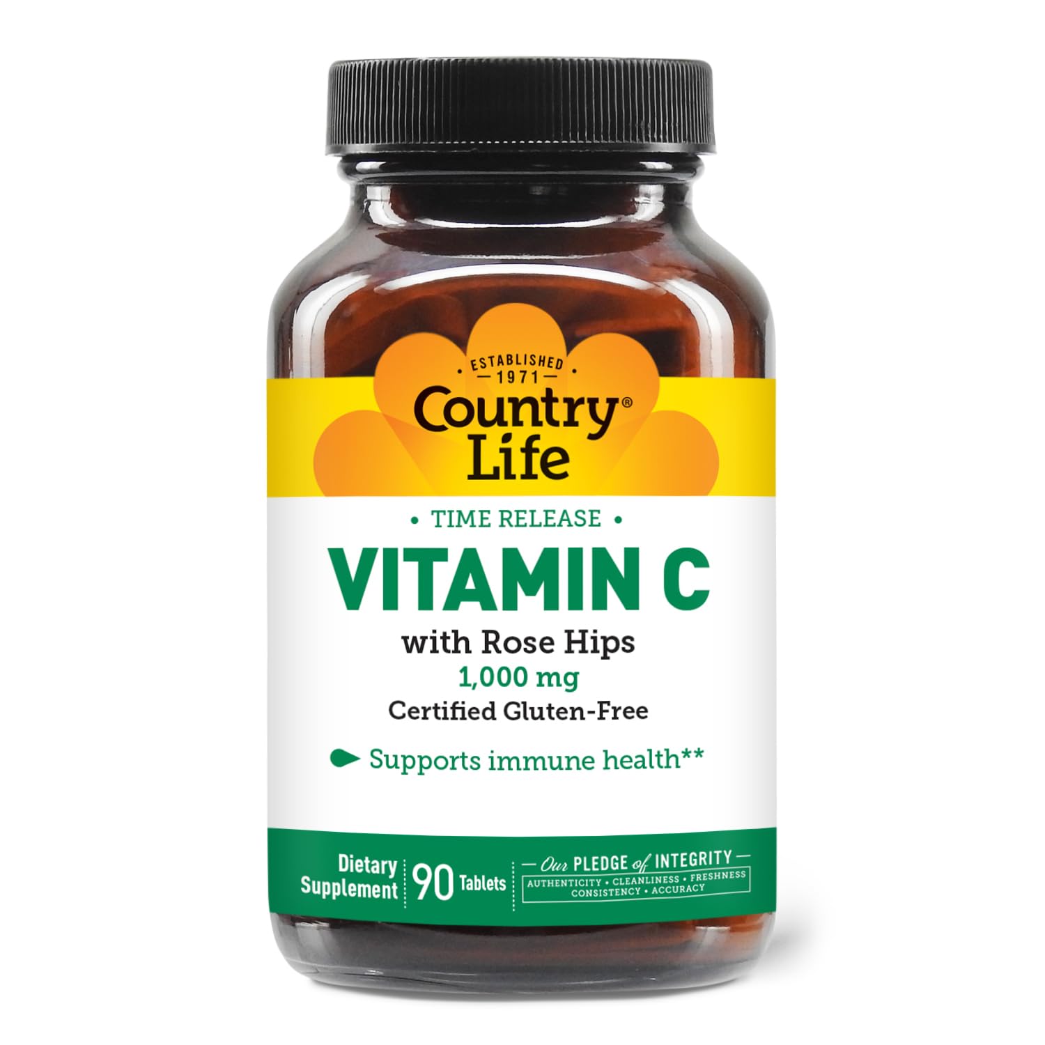 Country Life Vitamin C 1,000mg Time Release with Rose Hips Tablets, 90 Count