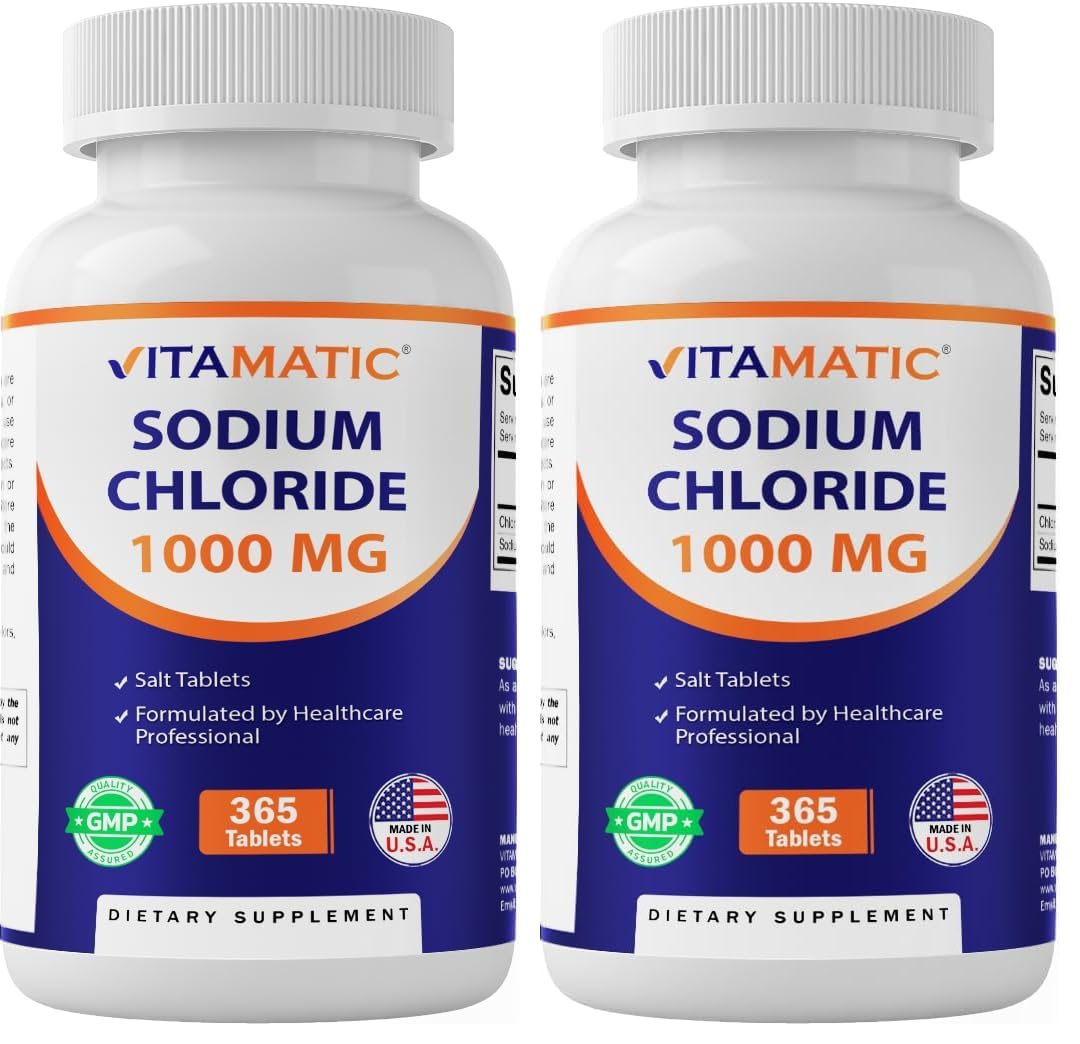 Vitamatic Sodium Chloride 1000mg Electrolyte Replenisher & Hydration Support, Non-GMO, Gluten-Free, 730 Tablets