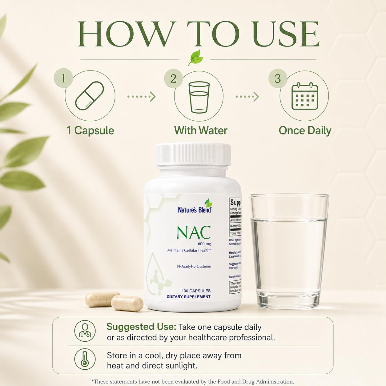 Nature's Blend NAC 600 mg N-Acetyl-L-Cysteine Capsule, 100 Capsules