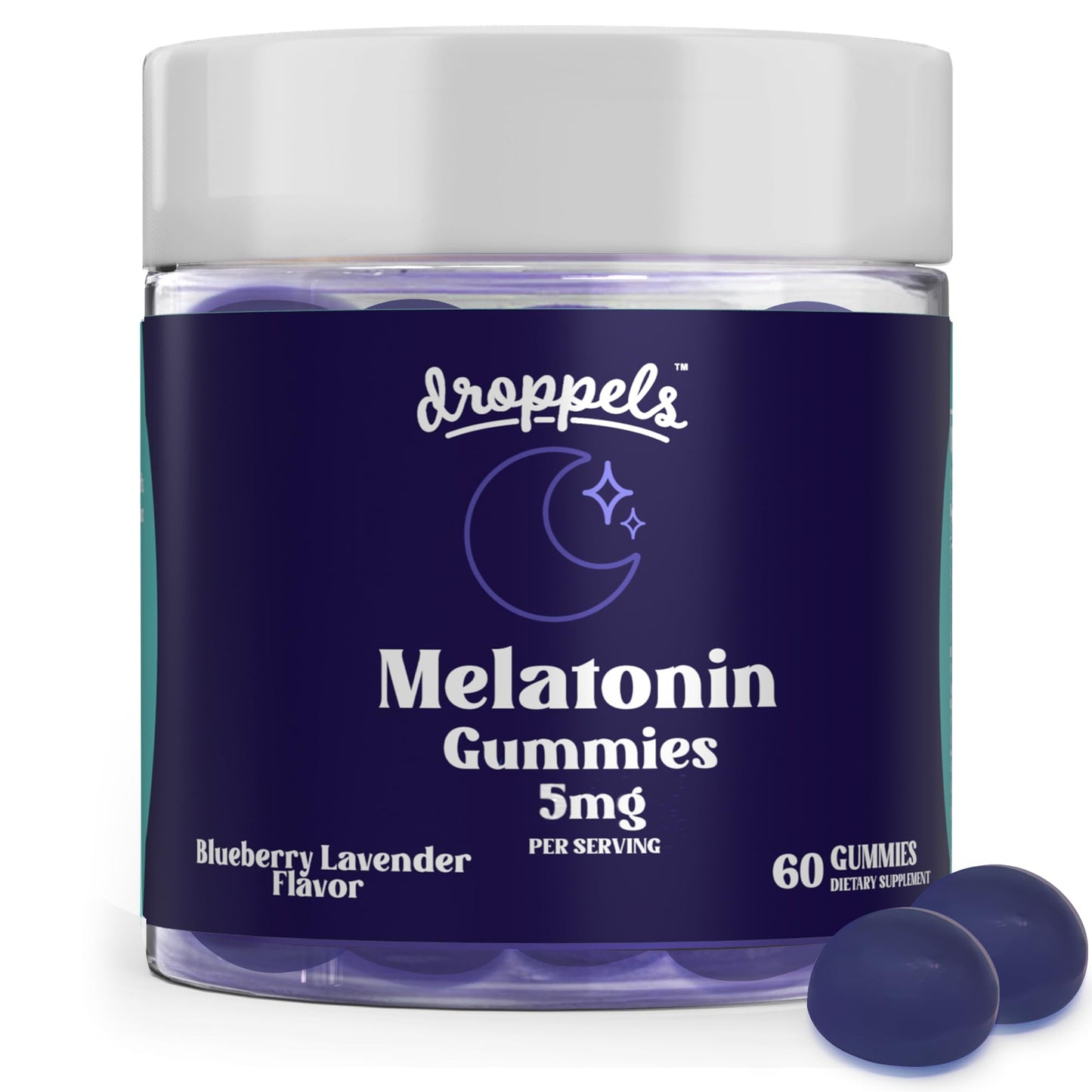 Droppels Melatonin Gummies for Adults 5mg Sleep Support with Chamomile, Vegan & Plant-Based Natural Sleep Aid, 60 Gummies