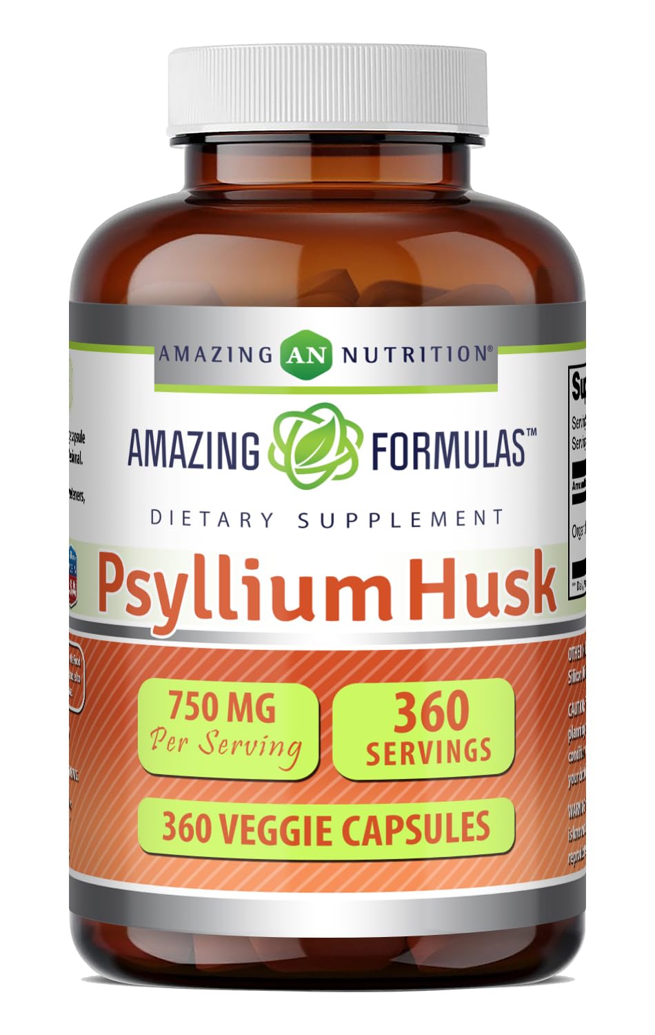 Amazing Nutrition Psyllium Husk 750mg Veggie Capsules 360 Count