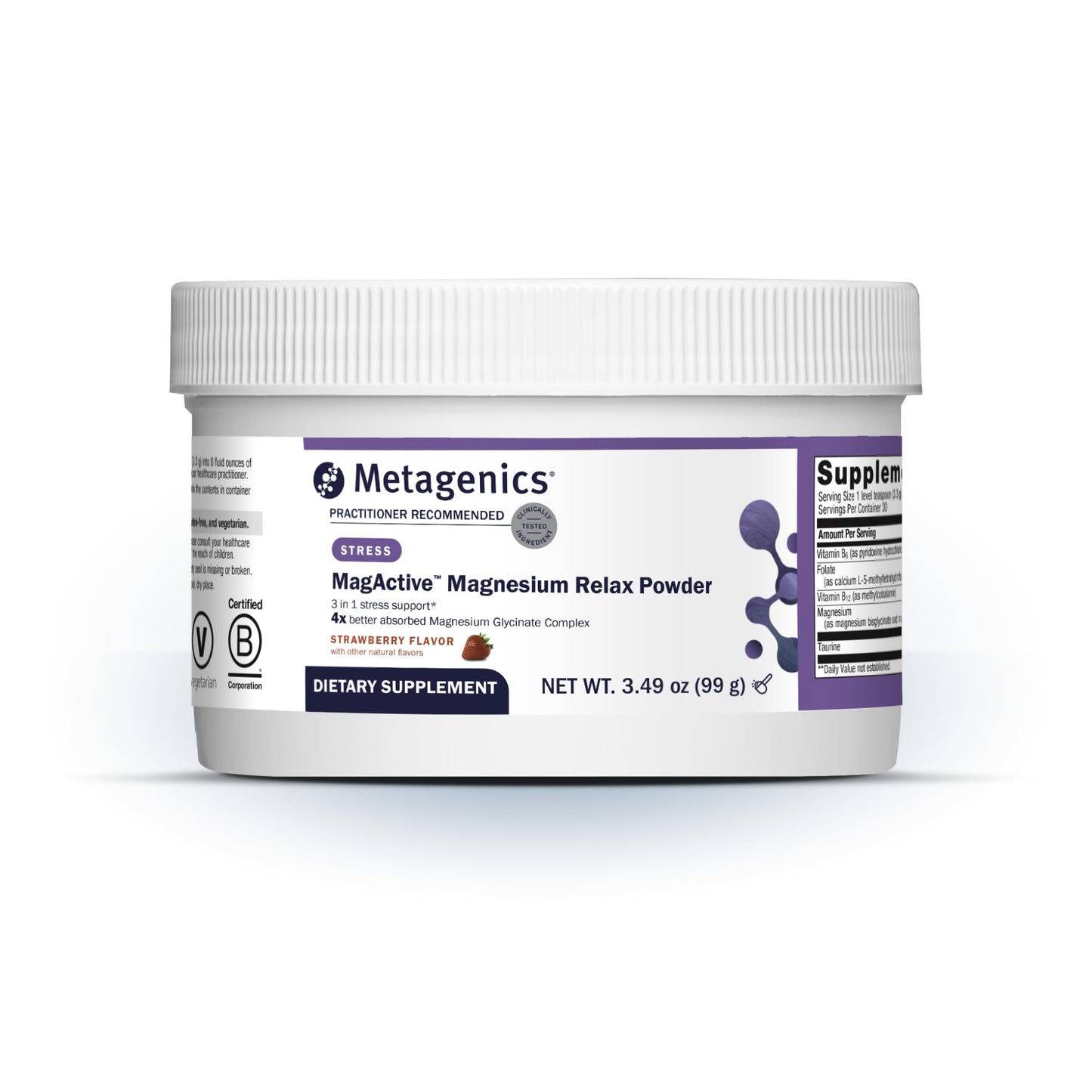 Metagenics MagActive Magnesium Relax Powder - Magnesium Supplement for Calming Support - Aids Tension, Irritability & Muscle Tightness - Highly Absorbable & Non-Drowsy - 99 g, Strawberry Flavor