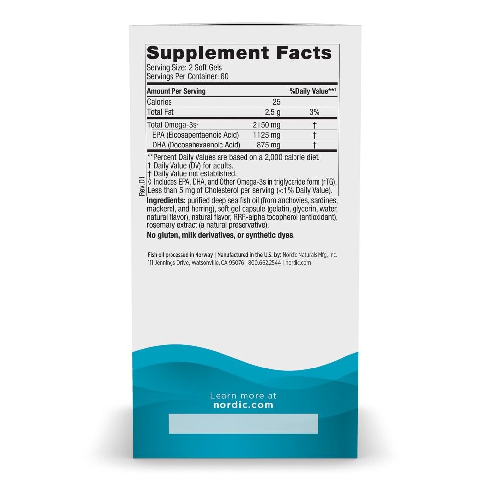 Nordic Naturals Ultimate Omega 2X 2150mg Fish Oil Lemon Softgels, 120 Count