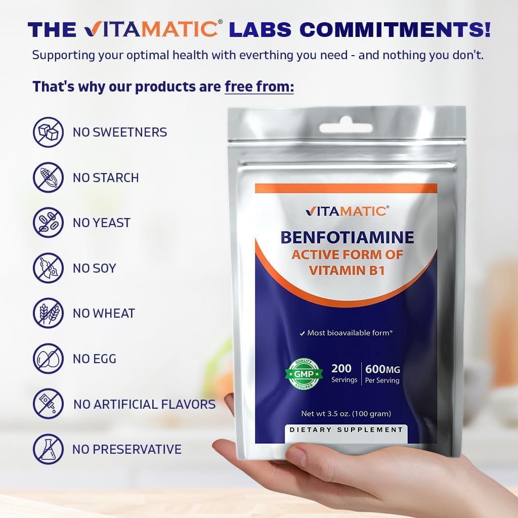 Vitamatic Benfotiamine Pure Powder 600 mg per Serving, 1 Count